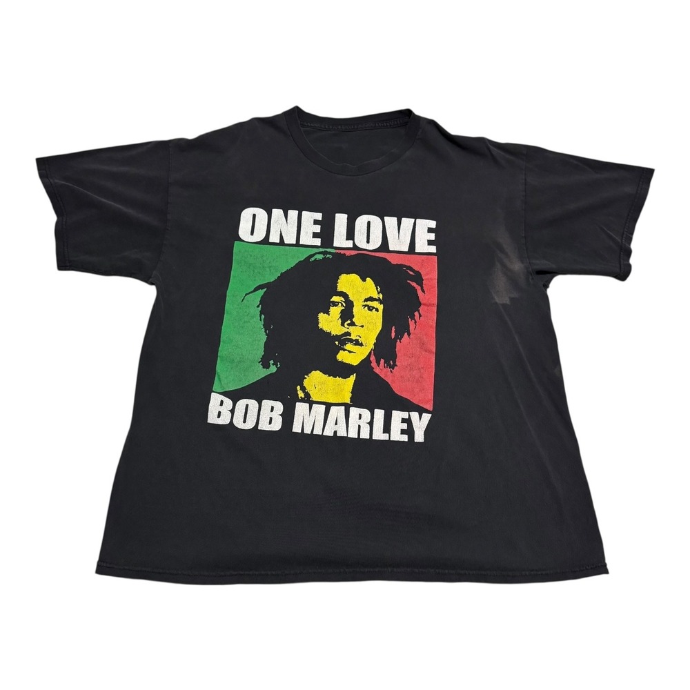 Bob Marley One Love Reggae Music Portrait Black Cotton Shirt Men's XL‎ FLAWS